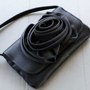 NiteBags Black Satin Evening Purse with 3D Rose